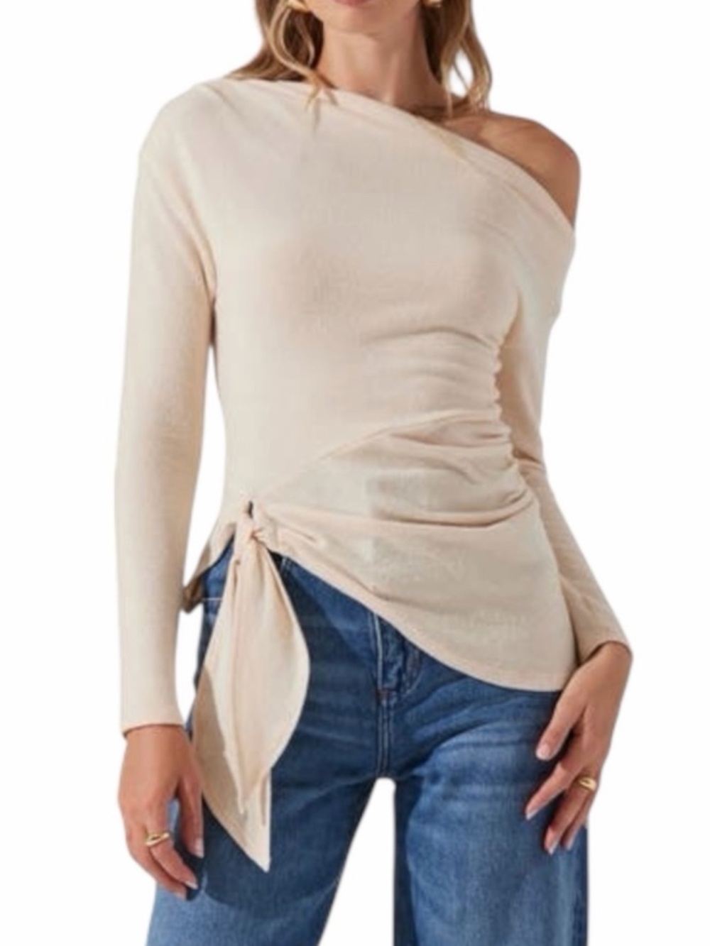 Astr the Label One Shoulder Tie Hem top